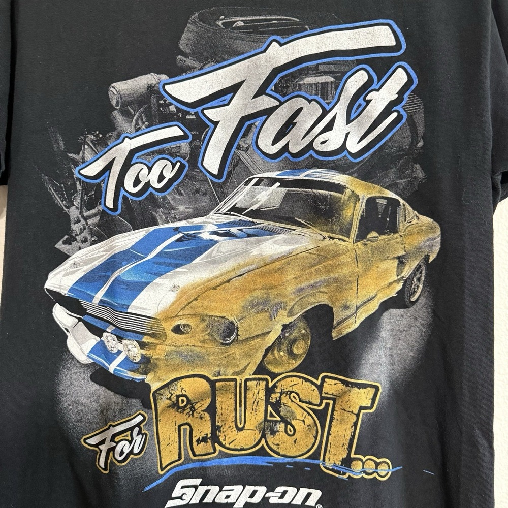 Snap-On Tools "Too Fast For Rust" Mustang Black Gildan T-Shirt Size Medium Black
